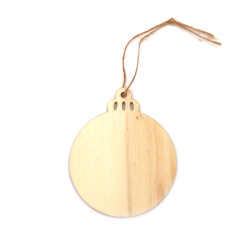 Pandantiv din lemn de Craciun pentru decorare minge 90x75x2 mm cu sfoara