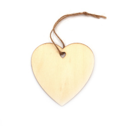 Pandantiv din lemn de Craciun pentru decor inima 75x75x2 mm cu sfoara