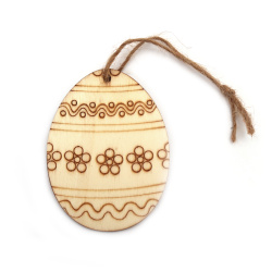Easter Decoration, Wooden Egg 80x60x2 mm, with rope