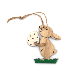 Wooden Bunny for Easter Decoration / 65x70x3 mm / Natural Color - 6 pieces