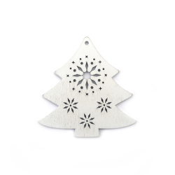 Wooden Christmas Tree Ornament for Decoration / 78x80x3 mm, Hole: 2 mm / White - 4 pieces