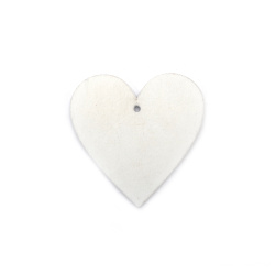 Wooden Heart Figurine for Coloring, 60x60x2 mm, 2 mm Hole, White Color - Pack of 10 Pieces