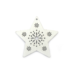 Wooden Star Ornament for Christmas Decoration / 80x80x3 mm, Hole: 3 mm / White - 4 pieces