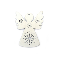 Wooden Christmas Angel Ornament / 60x80x2 mm, Hole: 3 mm / White - 4 pieces