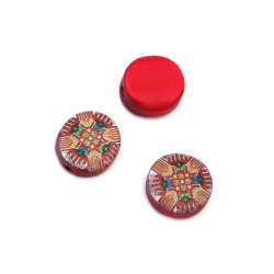 Wooden Bead with Traditional Embroidery Pattern, 18x7 mm, 2 mm Hole - 5 pcs