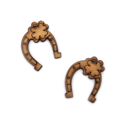 Wooden Horseshoes with Clover 27x21x1.5 mm - 10 pieces