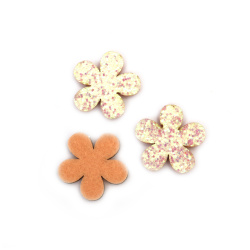 Felt flower with brocade, 32x2.5 mm, in white rainbow color - 10 pieces