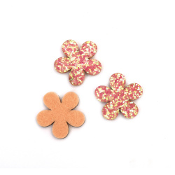 Felt flower with brocade, 32x2.5 mm, color pink - 10 pieces