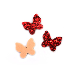 Пеперуда филц с брокат 31x26x2 мм цвят червен -10 броя