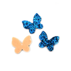 Felt butterfly with brocade, 31x26x2 mm, in blue color - 10 pieces