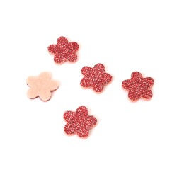 Flori din fetru cu brocart 20x2 mm culoare roșu - 10 bucăți