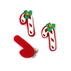 Baston de Crăciun din fetru cu brocart 21x43x6 mm culoare roșu și alb - 10 bucăți