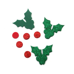 EVA Foam Mistletoe 4x4 cm – Glitter Green – 5 pcs – Perfect for Festive Crafts and Creative Christmas Decorations