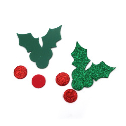 EVA Foam Mistletoe 6.5x6.5 cm – Glitter Green – 3 pcs – Perfect for Festive Crafts and Elegant Christmas Decorations