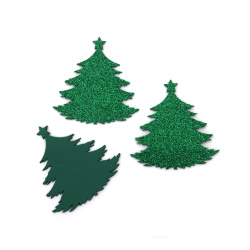 Sparkling EVA Foam Christmas Trees 75x80x2 mm – Glitter Green – 4 pcs – Perfect for Festive Crafts and Creative Holiday Decorations