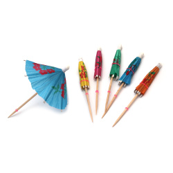 Colorful Paper Umbrellas on Stick 100 mm – 20 pcs – Fun Decorative Parasols for Cocktails, Desserts and Creative Party Decor