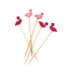 Flamingo din lemn pe băț pentru decor 20x130x5 mm - 20 bucăți