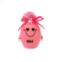 Plastic box in the shape of an egg with decoration, 67x56 mm, color pink