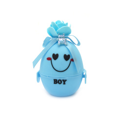 Кутийка пластмасова яйце с декорация 67x56 мм цвят син