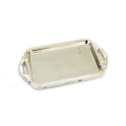 Mini plastic tray for decoration, 80x43x5 mm, silver color - 4 pieces