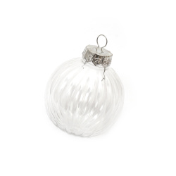 Ribbed transparent plastic ball, 75x87 mm, with metal cap and holder