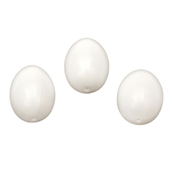 Plastic Eggs: 60x40 mm with One Hole: 4 mm, White - 10 pieces