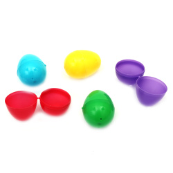 Пластмасови яйца 58x43 мм от 2 части 6 цвята микс -12 броя