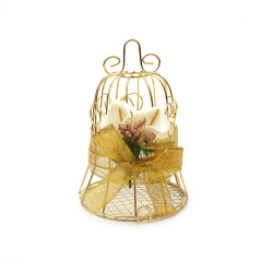 Metal bell cage with decoration, 70x100 mm, gold color