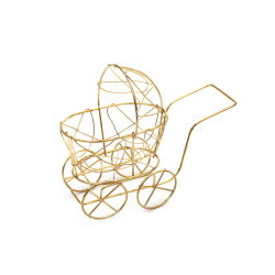 Μεταλλικό, διακοσμητικό καροτσάκι μωρού 110x45x95 mm χρυσό χρώμα