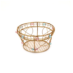 Big Basket with Beads, Metal, 60x80x45 mm, gold color