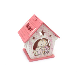 Casa din lemn pentru decor 85x80x60 mm culoare roz