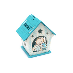 Wooden house for decoration, 85x80x60 mm, color blue