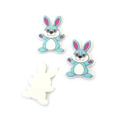 Wood and Felt Bunny Cutout, 28x40x4 mm, Blue - 10 pieces