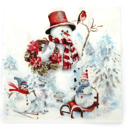 Ambiente Decoupage Napkin 33x33 cm, 3-Ply – Sporty Snowmen Design, Perfect for Festive Crafts, Kids’ Projects & Holiday Decorations