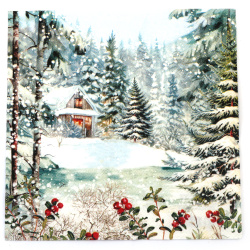 Șervețel decupaj Ambiente 33x33 cm trei straturi Cabană în pădure - 1 bucată