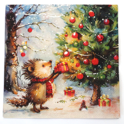 Χαρτοπετσέτα Ambiente 3-φυλλη 33x33 εκ – Σχέδιο «Δώρο για Σκαντζόχοιρο», 1 τεμ. – Ιδανική για χαριτωμένες και δημιουργικές κατασκευές ντεκουπάζ