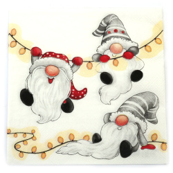 Festive 3-Ply Ambiente Napkin 33x33 cm – Gnomes on the Light Chain White, 1 Piece – Ideal for Holiday and Creative Decoupage Projects
