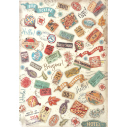 Хартия за декупаж оризова ръчна STAMPERIA   Art of Travelling labels  A4