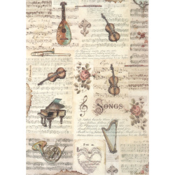 Хартия за декупаж оризова ръчна STAMPERIA   Music instruments  A4