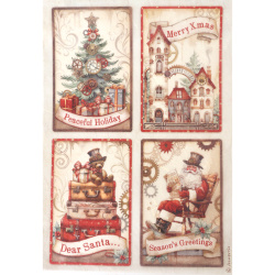 Хартия за декупаж оризова ръчна STAMPERIA   Gear up for Christmas 4 cards  A4