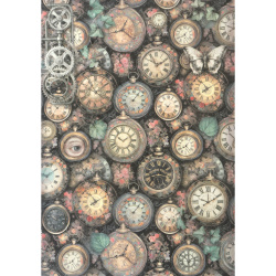 Хартия за декупаж оризова ръчна STAMPERIA  Gardens of Time clock pattern A4