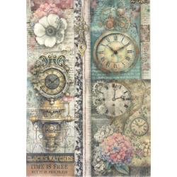 Хартия за декупаж оризова ръчна STAMPERIA  Gardens of Time clocks time is free A4