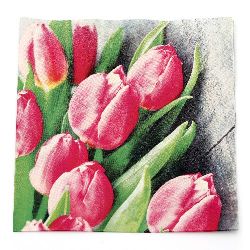 Napkin HOME FASHION 33x33 cm three-layer Pink Tulips -1 piece
