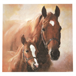 Three-Ply Decoupage Napkin AMBIENTE, Horse with Foal /  33x33 cm - 1 piece