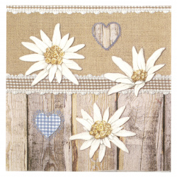 3-Ply Art Napkin for Decoupage AMBIENTE / Edelweiss on Wood /  33x33 cm - 1 piece