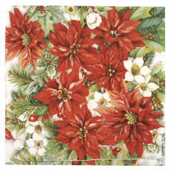 3-Ply Paper Napkin for Decoupage AMBIENTE / Poinsettia all Over /  33x33 cm - 1 piece