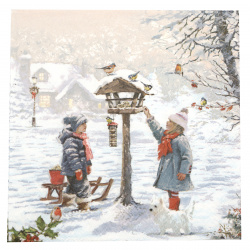 Decoupage napkin Ambiente 33x33 cm three-layer Feeding Birds -1 piece