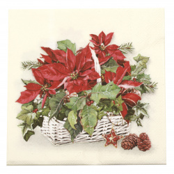 Decoupage napkin Ambiente 33x33 cm three-layer Poinsettia in Basket -1 piece