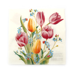 Χαρτοπετσέτα για ντεκουπάζ Ambiente 33x33 cm τριών στρώσεων Tulips Bouquet  - 1 τεμάχιο