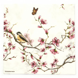 Decoupage napkin Ambiente 33x33 cm three-layer Bird/Blossom white - 1 piece